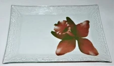 Vintage ANNIEGLASS Rectangular Platter with Orchid 10" x 14 1/2" MCM LE 32/39