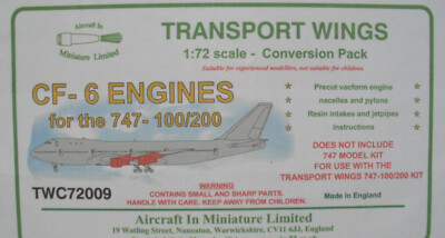 TRANSPORT WINGS TWC72009 CF-6 Engines for Boeing 747-100/200 1:72 AIM Conversion