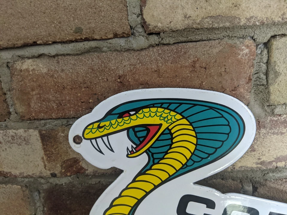 VINTAGE FORD COBRA JET DEALER PORCELAIN DEALERSHIP SIGN DIE-CUT 12" X 9" - Image 2 of 4