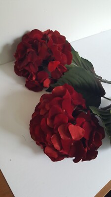 Pottery Barn Deep Red Velour Hydrangea Stems 2