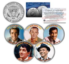 RAT PACK Colorized JFK Half Dollar 5-Coin Set Sinatra Dean Martin Sammy Davis Jr