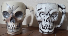 Set of 2 Vintage Skull Mug 3D Ceramic Skeleton Head Coffee Cup Halloween Decor