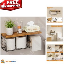 Bathroom Toilet Paper Holder with Shelf Storage Basket for Wipes and Rolls