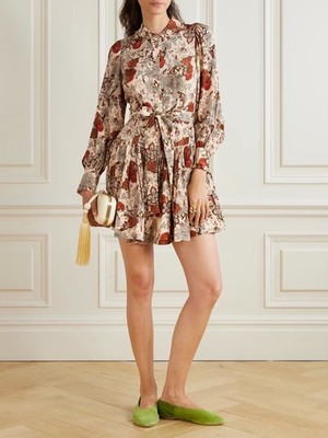 ULLA JOHNSON Simona Belted Ruffled Floral Silk Mini Dress Sz 6 Orig $690 NEW