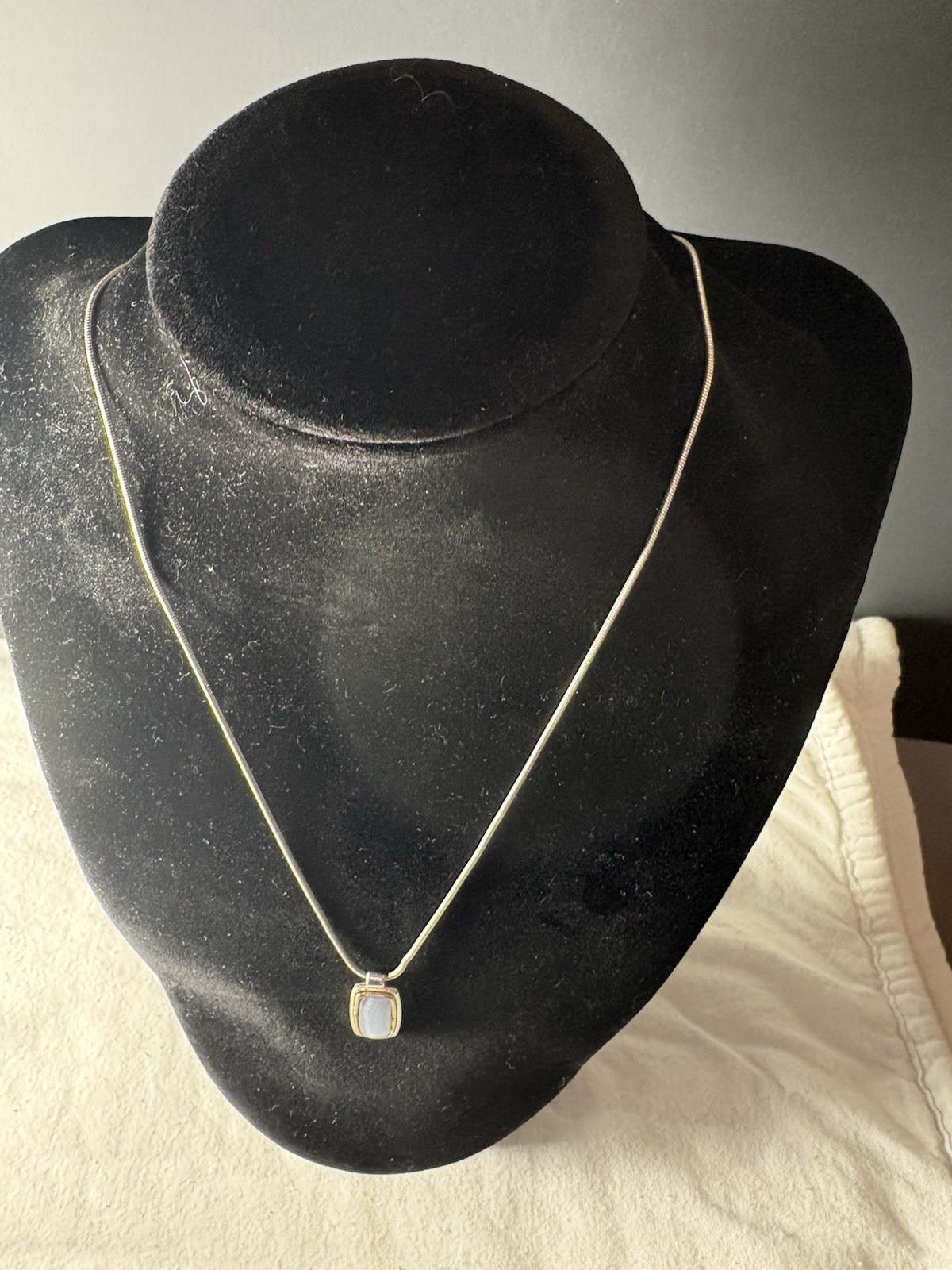 Pendant Necklace with Rectangular Blue Insert wit… - image 3