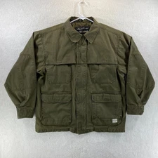 VINTAGE Eddie Bauer Mens M Green Canvas Cotton Barn Chore Full Zip Jacket Pocket