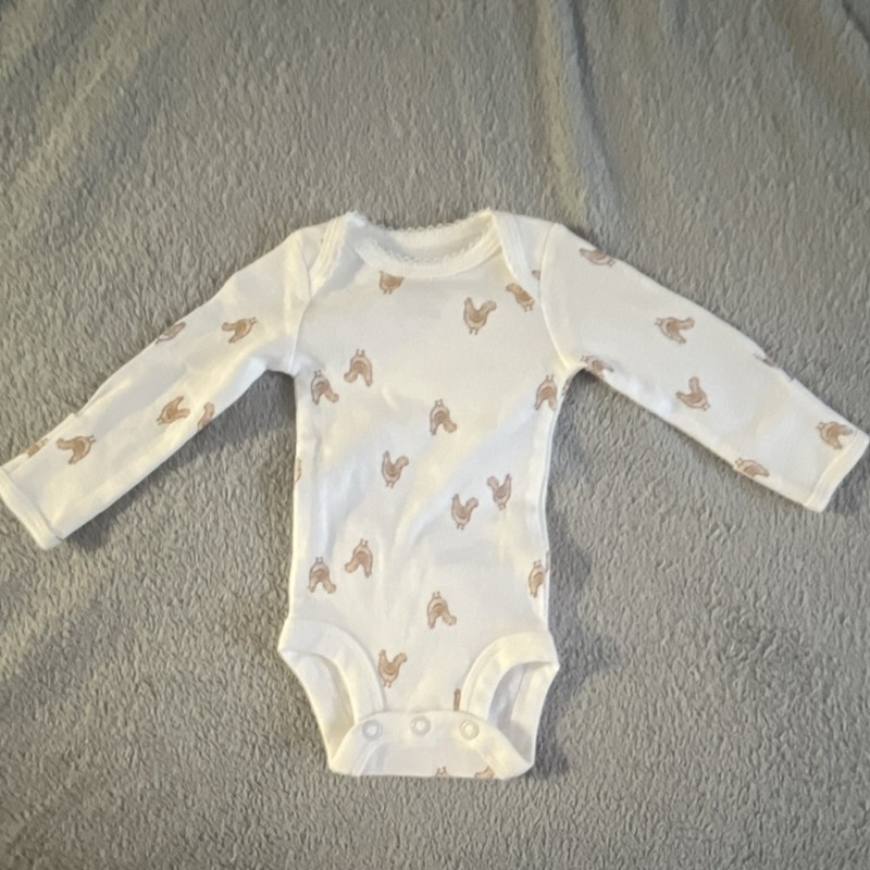 Carter's Preemie Cotton Bodysuit Long Sleeve Chicken Print Snap White