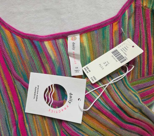 Mini abito maglione a costine arcobaleno pratica quotidiana 3X Plus Anthropologie x nuovo - Foto 7 di 10