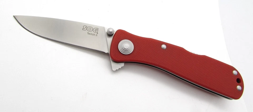 Cuchillo de Bolsillo SOG Twitch II Mango Rojo Hoja Lisa Asistida Aleta - Sin Caja Foto 2 de 4