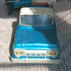 Tonka Toys Pressed Steel Blue Pickup Truck w/ Stake Trailer & White Boat