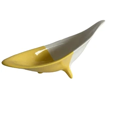 Vintage Antonia Campi Biomorphic Ceramic Bowl With Yellow & White Glaze 1950's