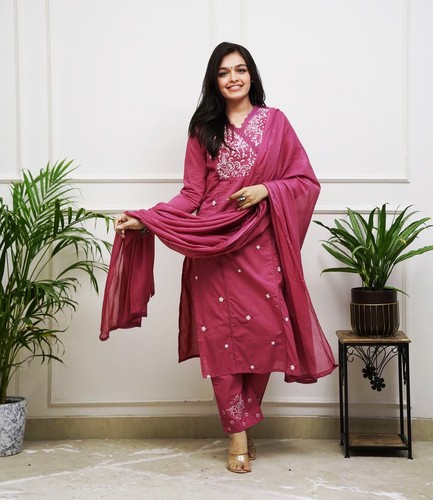 Women Pink Embroidered Salwar Kameez Set | Indian Ethnic Kurta Pant Dupatta