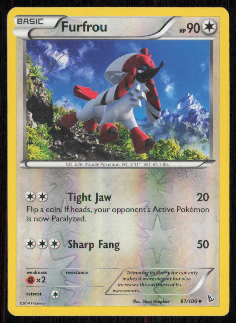 Furfrou 87/106 Uncommon Flashfire Pokemon Reverse Holo Lightly Played