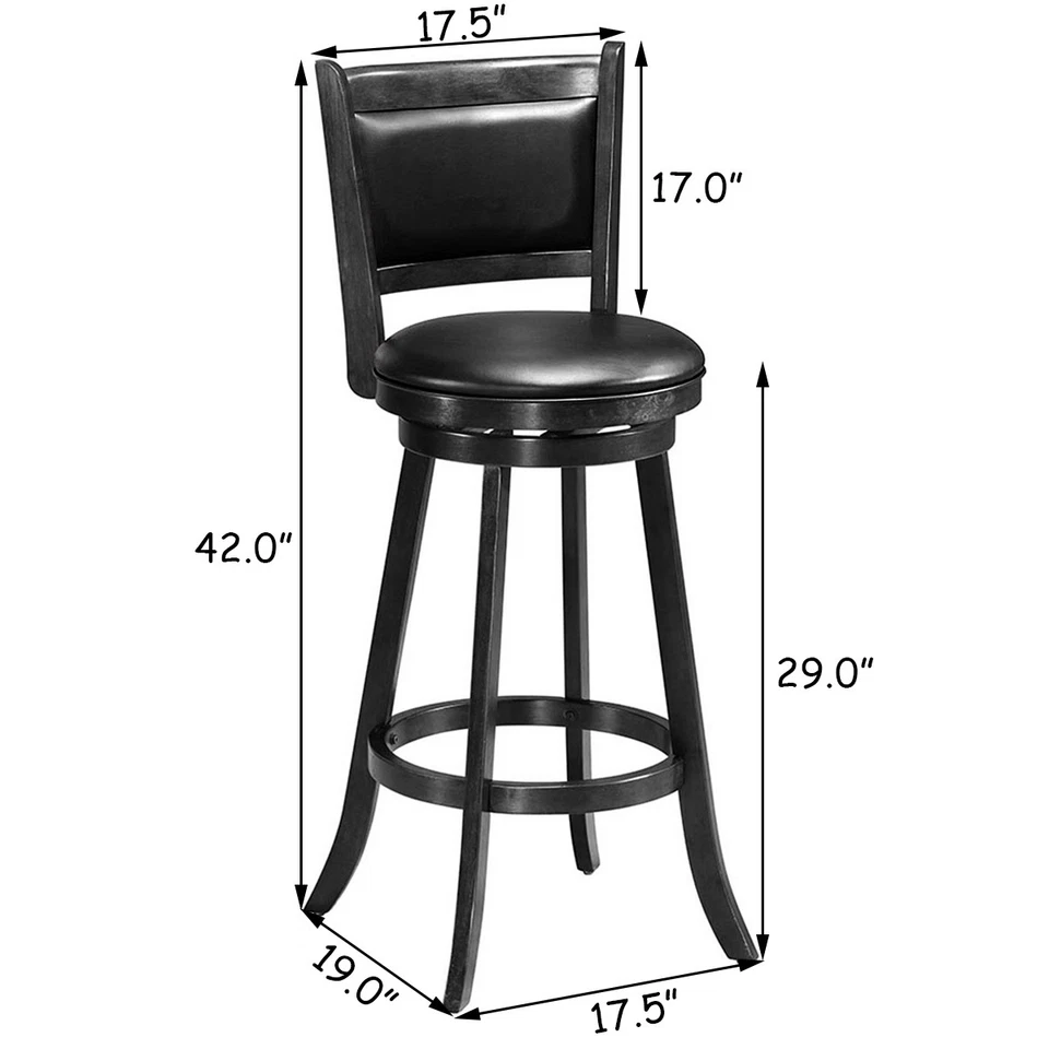 Set of 2 29" Swivel Bar Height Stool Solid Wood Dining Chair Black - Image 2 of 4