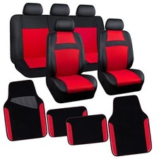 CAR PASS 3D Air Mesh Leather Car Seat Cover Full Sets 4Pcs Black and Red