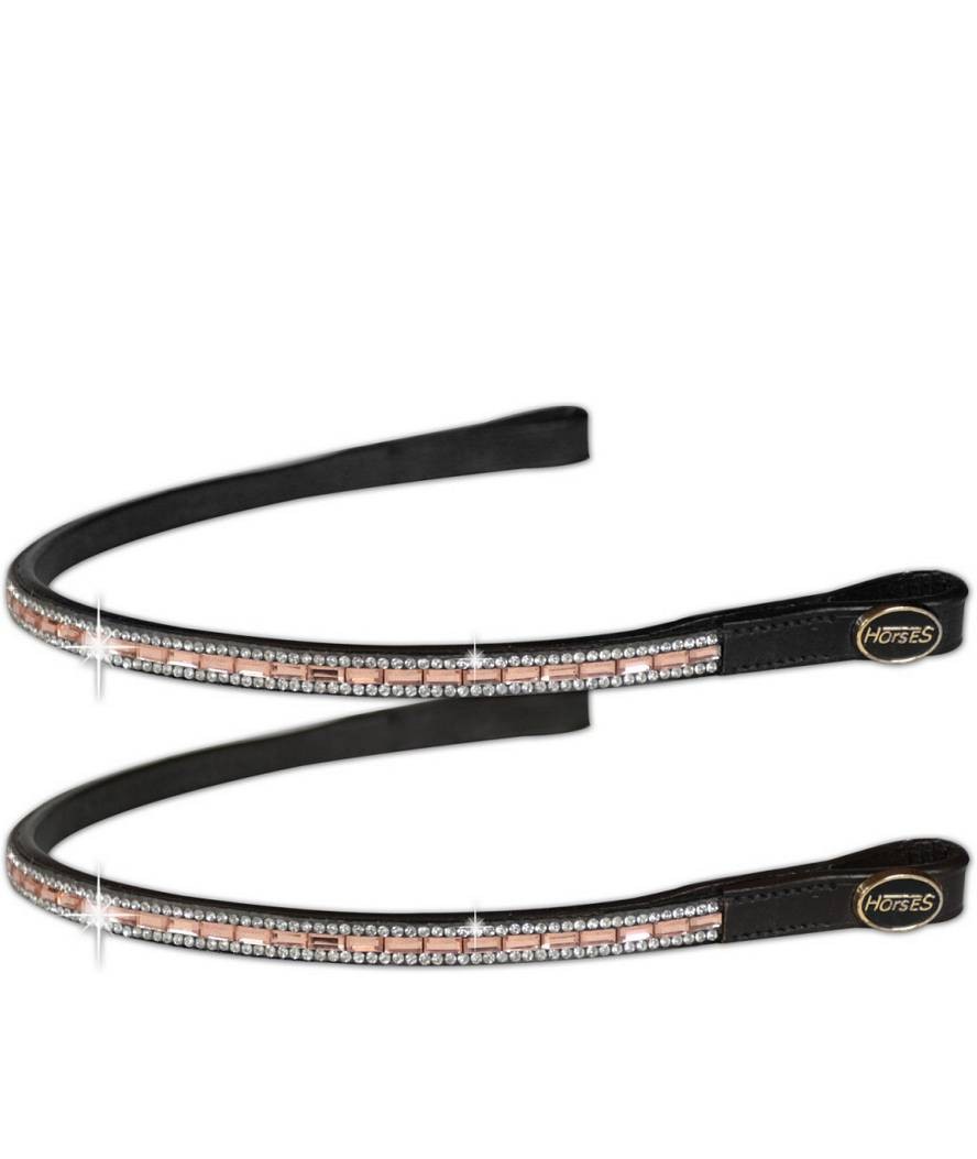 Cabezada de cuero inglés con tres filas de bisutería de melocotón Horses