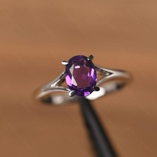 simple amethyst ring 925 sterling silver oval cut split shank promise ring