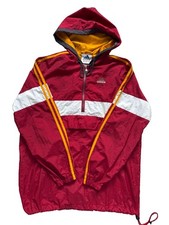 Vintage 90s Adidas Windbreaker Mens M Red Yellow Nylon Anorak Hooded Jacket