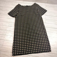 Peppermint Womens Black Tan Geometric Square Print Short Sleeve Shift Dress