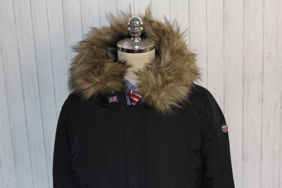 Men's Lonsdale Black Hooded Parka Coat Jacket Size XL - Image 4 of 4