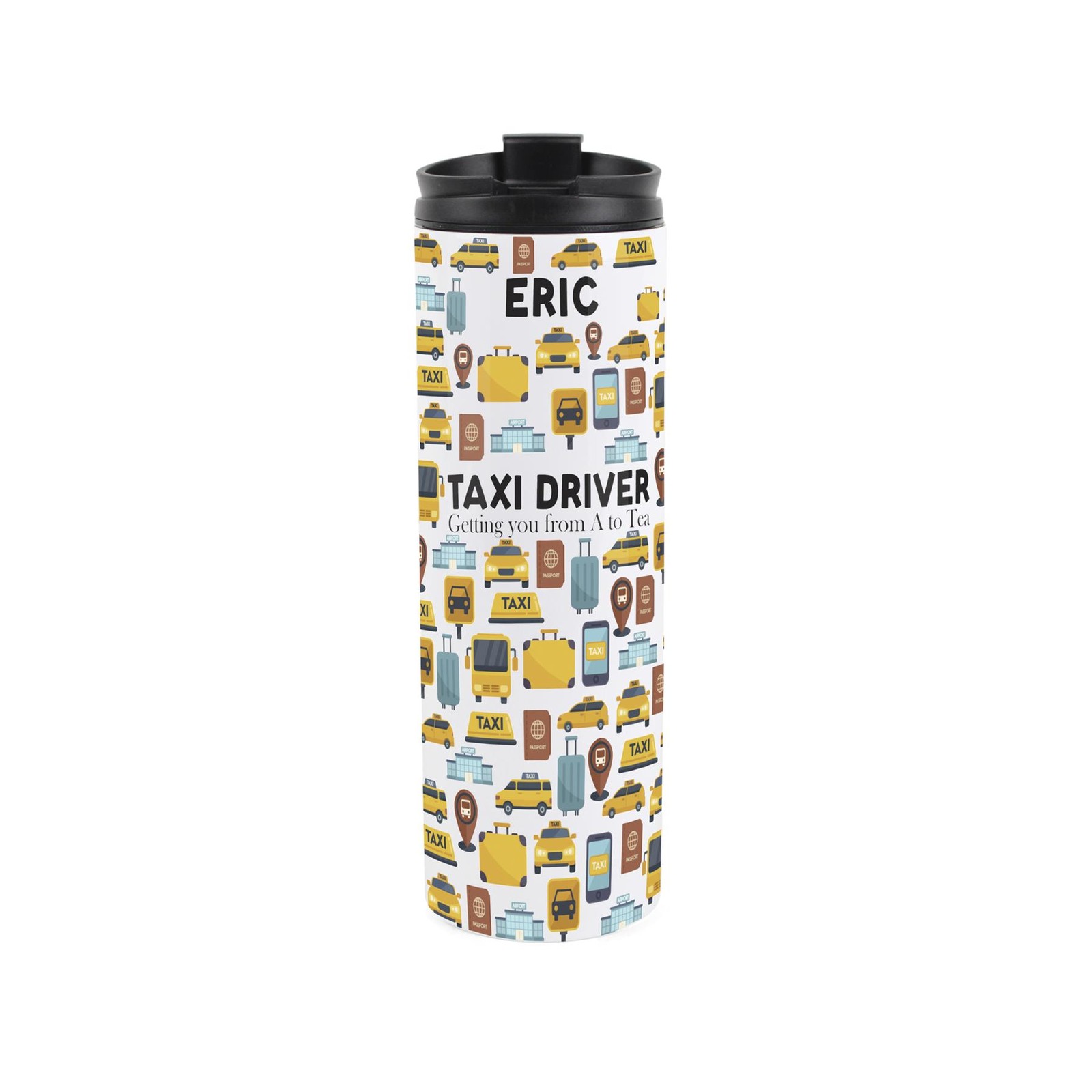 Personalised Taxi Driver Travel Flask - Reusable Stainless Steel Tumbler Gift