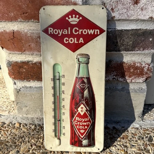 Vintage RC ROYAL CROWN COLA Soda Thermometer Tin Sign ~ 50s Diamond Crown ~ LQQK