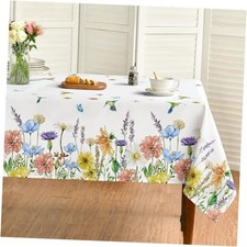 Spring Tablecloth 60 120 Inch, Floral Flowers 60" x 120" Rectangular White