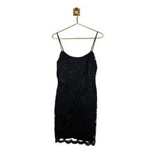 Vintage 80s Black Lace Cocktail Dress Spaghetti Strap LBD Party Sz 10