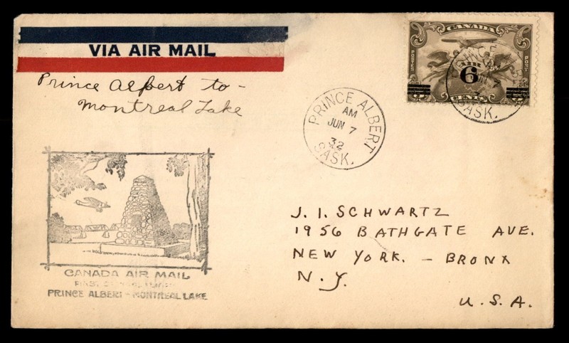 Mayfairstamps Canada 1932 Prince Albert to Montreal Lake air mail First Flight C