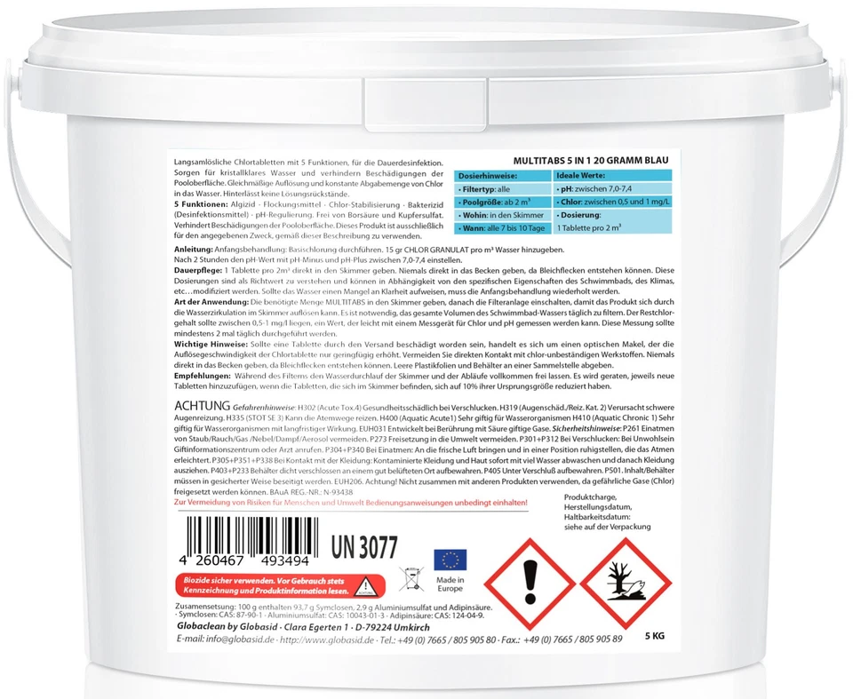 Pool Multitabs 5 in 1 - Blue 20g - Pool Chlor - Chlortabletten für Pool - 5 kg - Bild 3 von 3