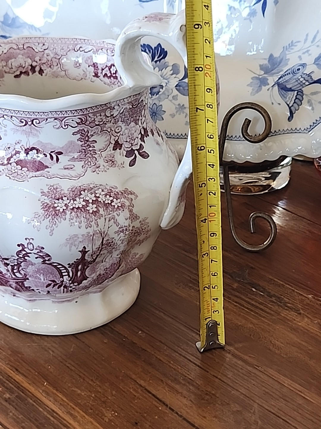 Rare Antique 9.1/4" Purple Transferware Staffordshire Water Pitcher