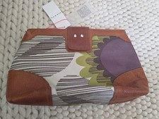 Image of Orlando Kiely Matt Laminated Giant Sunflower Sprung Wash Bag Leather