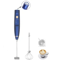 Milk Frother Handheld Foam Maker with 2 Stainless Stirring Head 3 Speed Recha...