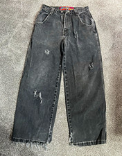 JNCO Flamehead Acid Wash Black Wide-Leg Distressed 5-Pocket Jeans Men size 20