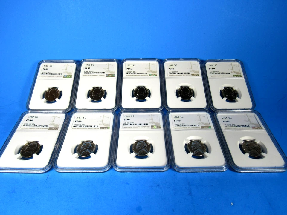 1955 to 1964 P, 10-Coin Set Jefferson Nickels NGC Pf 69 Beautiful Set JN-01 - Image 2 of 4