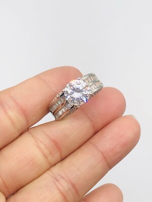 Vtg PAJ 925 Sterling Silver Clear CZ Glass Rhinestones Engaged