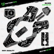 Black & Gray Slick Racing Graphics Sticker Kit fits Kawasaki KLX110 00-09 Decals