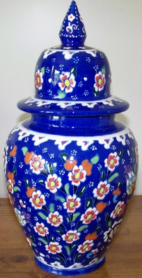 12''x6'' Handmade & Handpainted Blue Turkish Iznik Ceramic Jar Canister Urn
