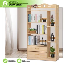 61" Wooden 5-Tier[DRAWERS+SIDE COMPARTMENTS]Bedroom Open-Shelf Book Storage Rack