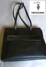 BORSA DONNA TRUSSARDI, NERA, A SPALLA CON RIFINUTURE IN VERA PELLE, CON 2 TASCHE