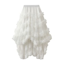 Women Tulle Mesh Tutu Skirt Pleated Frill Irregular Ruffle Casual Dancing Stage