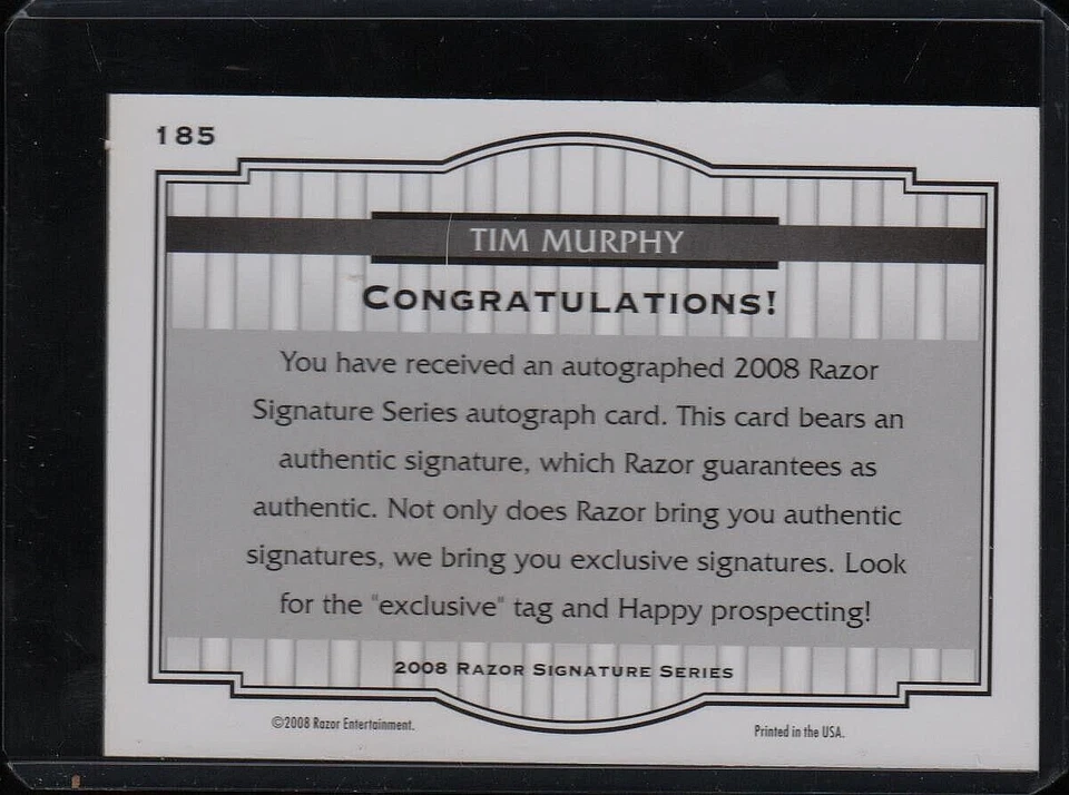 Tim Murphy (Texas Rangers) 2008 Razor Signature Series Rookie Auto/1499 Mint+ - Image 2 of 2