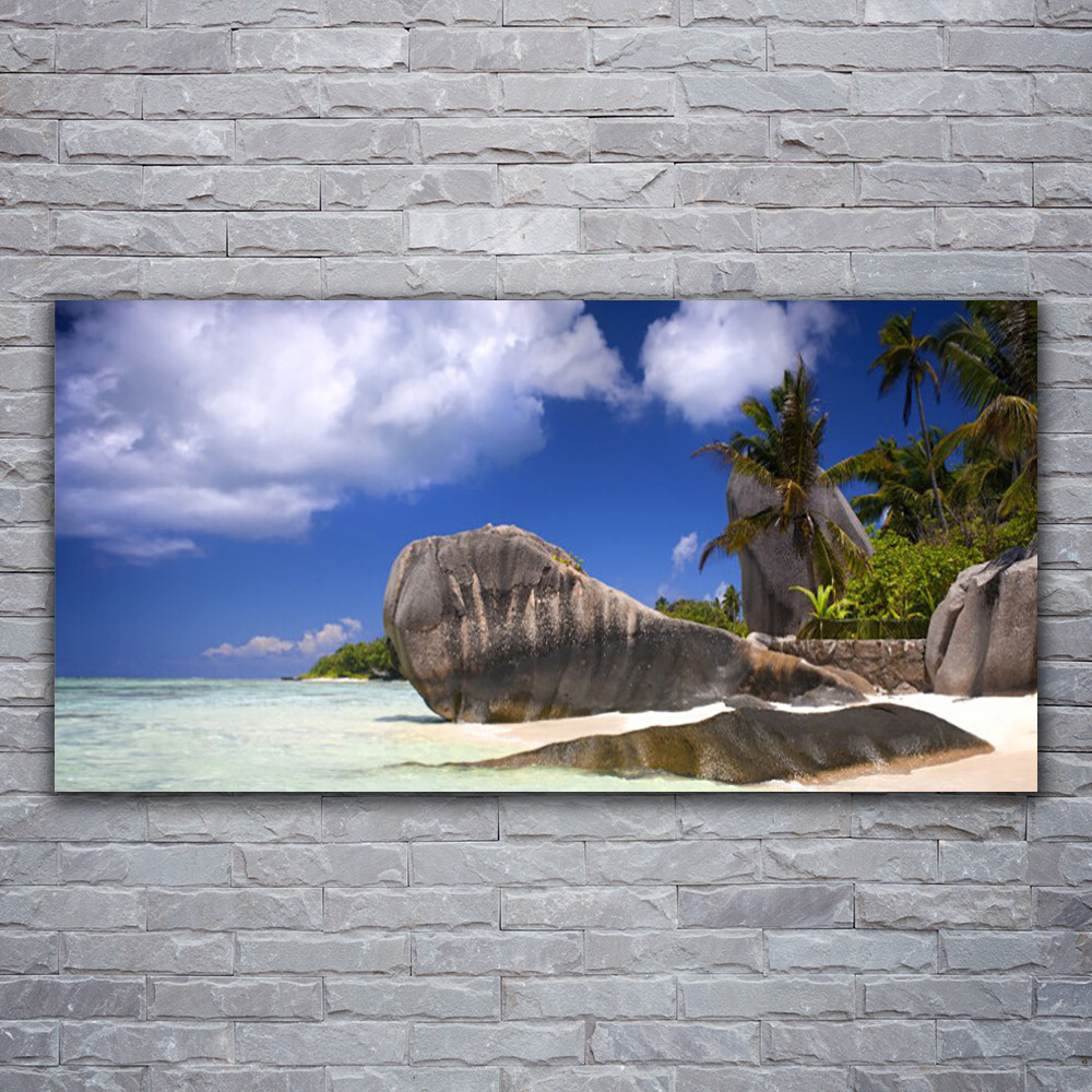 Impression sur verre acrylique tableau paysage roche plage 120x60
