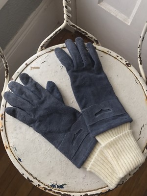 Blue Suede Leather Gloves with Sweater Cuff Never Worn