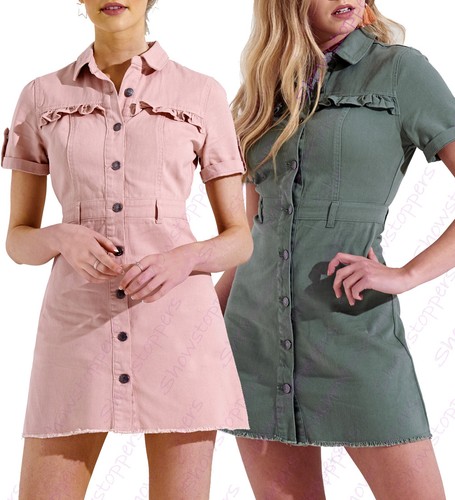 NEW Womens Longline Denim Shirt Dress 
