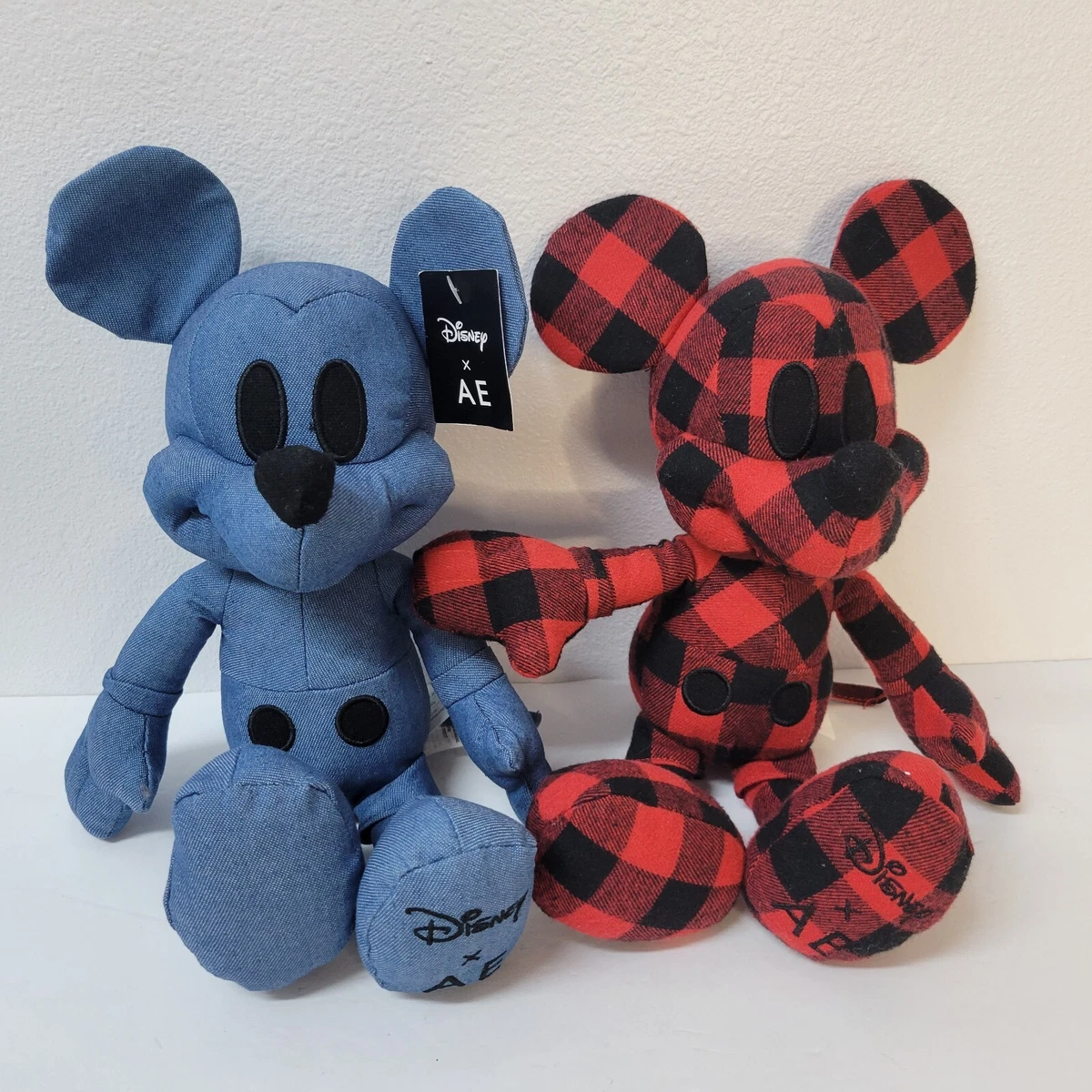 2 Mickey Mouse Disney X AE American Eagle Special Edition Plush Red Plaid  Denim