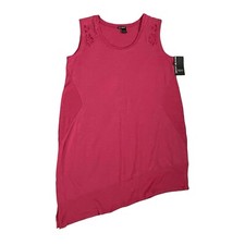 NUOVO DKNY Costume da Bagno Copricostume Vestito Donna 2X Maglia Rosa Senza Maniche Orlo Asimmetrico