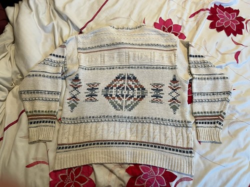 Jersey tejido cable estampado azteca abstracto vintage años 90 St Michael - talla M - Imagen 7 de 9