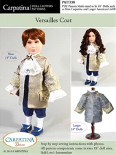 18" Dolls Versailles Coat Pattern multi-sized for 18" American Girl & Carpatina