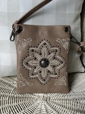 American Bling Crossbody Purse Western Embossed Embroidered Studded Khaki